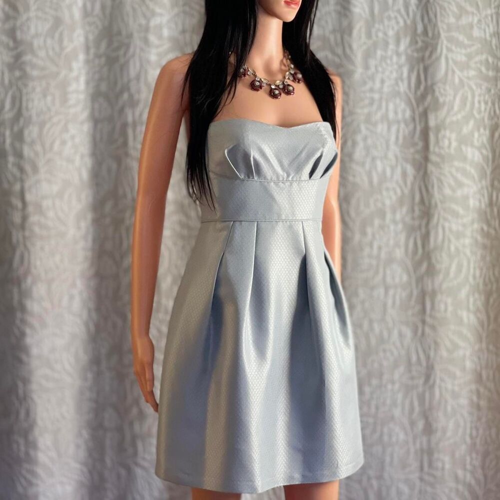 NWOT BCBGMAXAZRIA Silver Strapless Mini Dress Metallic Prom Party Size‎ 6